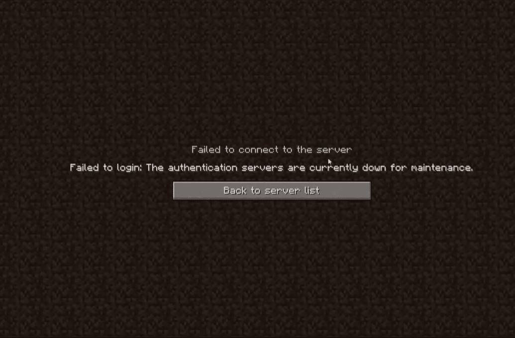 Minecraft Authentication Servers Down notification