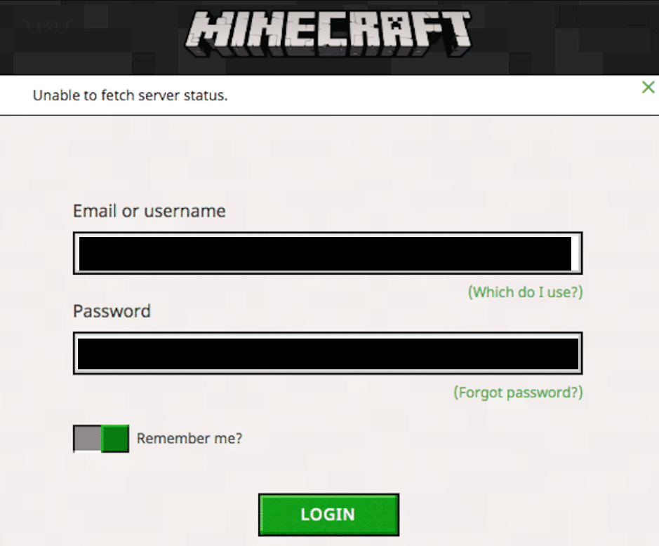 unable to fetch server status minecraft error