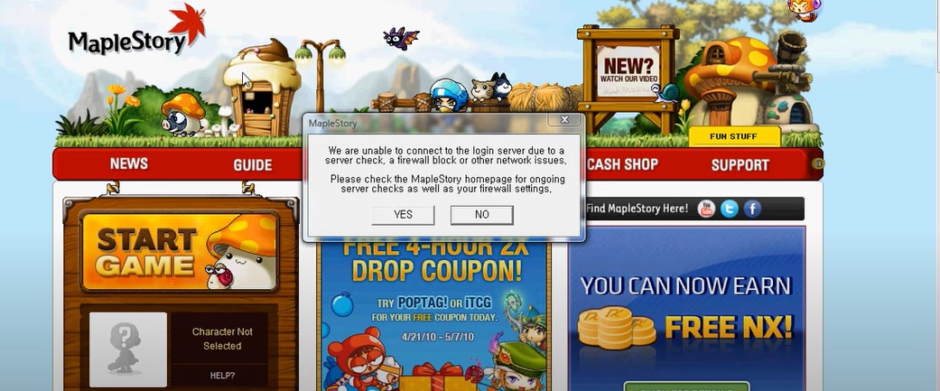 maplestory can't connect to server