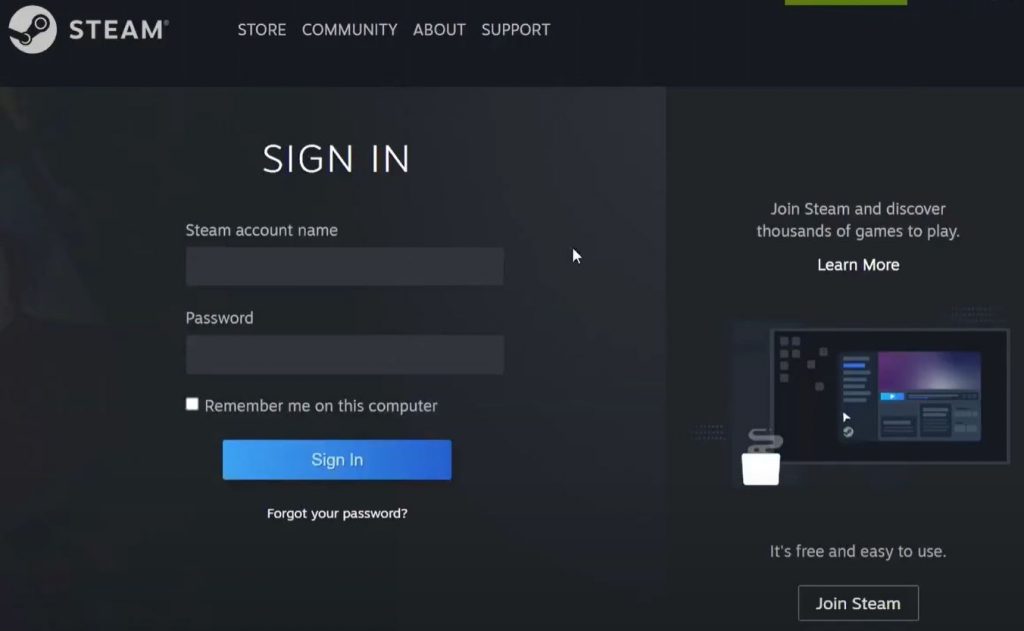 logging in to steam from website