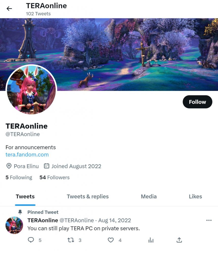 Tera official twitter account to stay tune for some announcements
