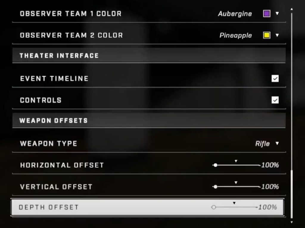 Weapon offset option location