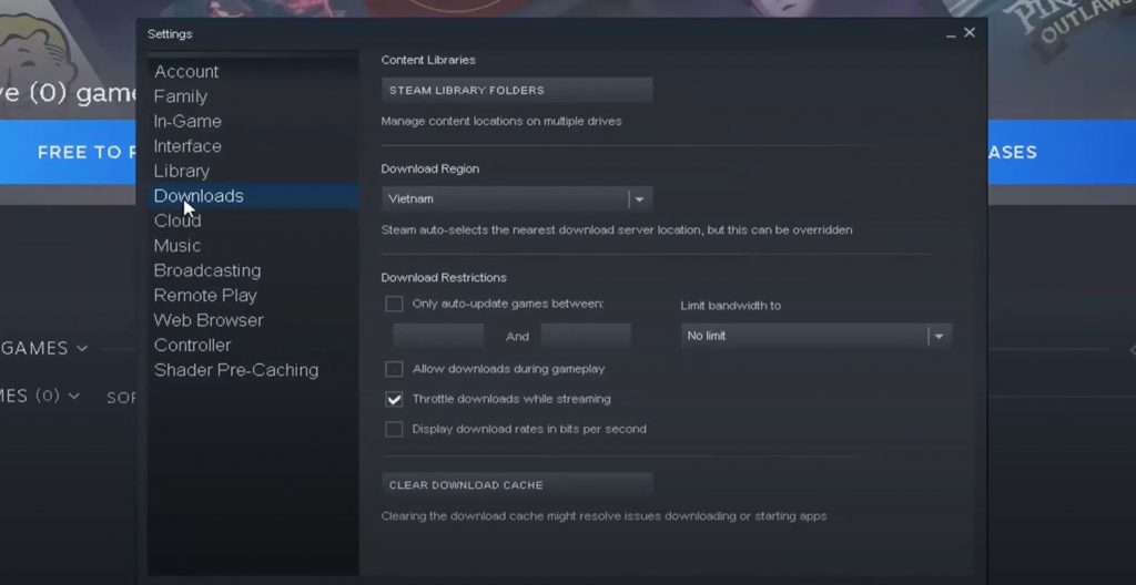Downloading to change steam DL region