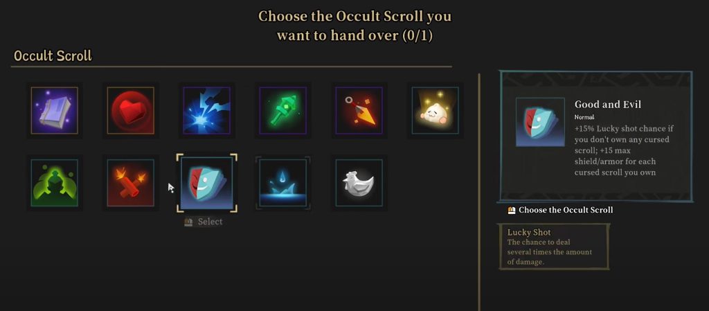 Choosing an occult scroll