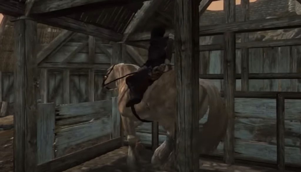 Riding my horse in a stable