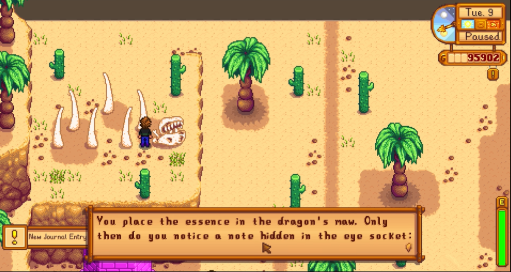 Stardew Valley- Give the dragon his last meal