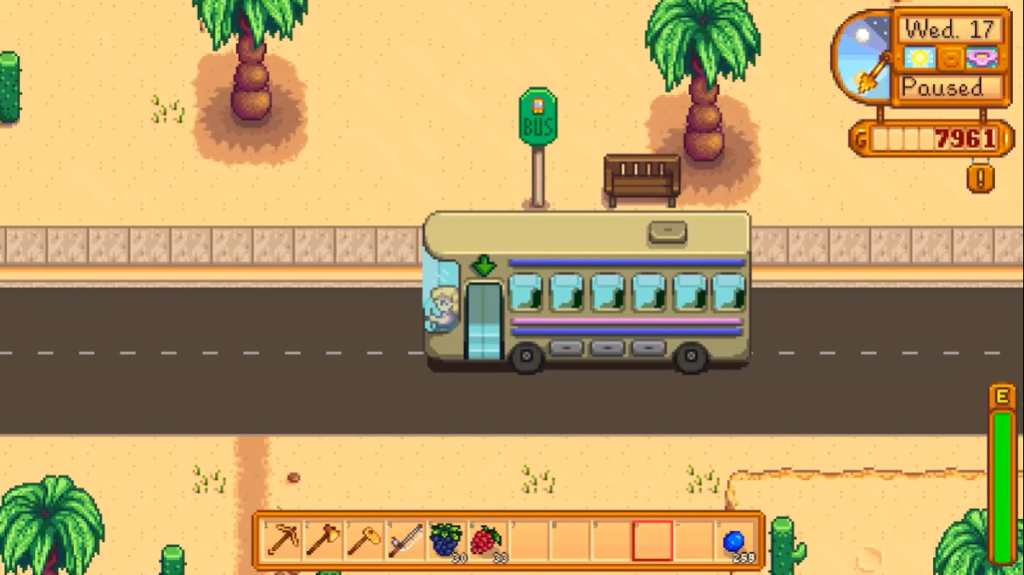 Stardew Valley - traveling to Calico desert on a bus