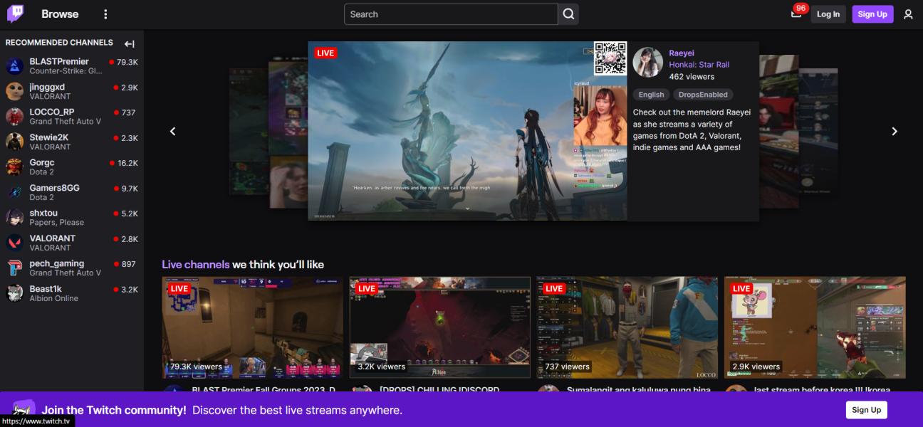 Twitch Home Page