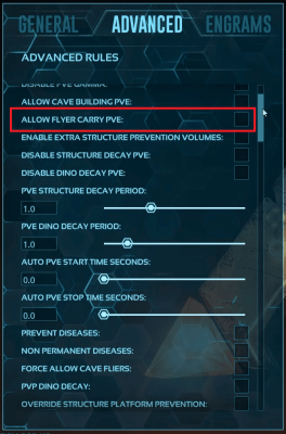 ARK advanced setting allow flyer carry PVE