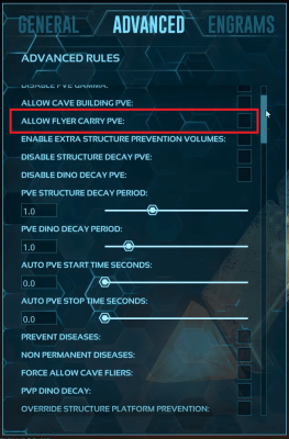 ARK advanced setting allow flyer carry PVE