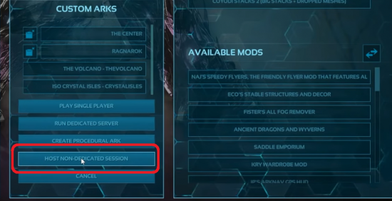 Ark non-dedicated session option