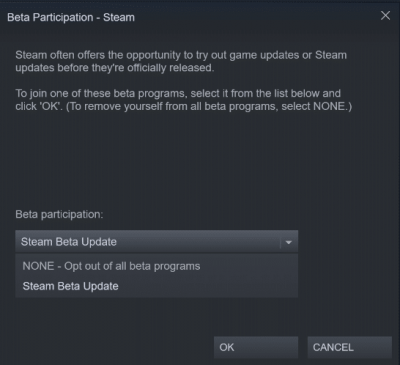 Beta Participation on Steam