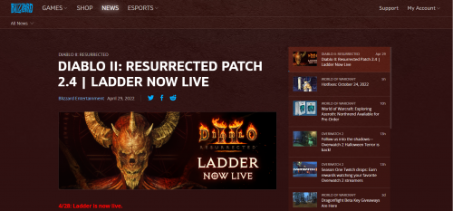 Diablo II Resurrected official site updates