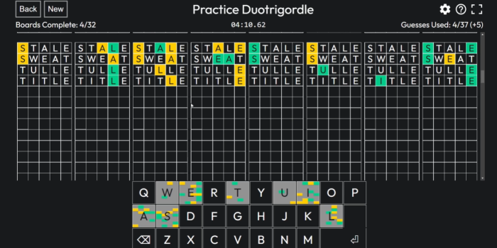 Duotrigordle yellow letters
