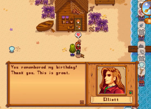 Giving elliott birthday gift stardew valley