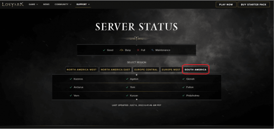 Lost Ark South America server status
