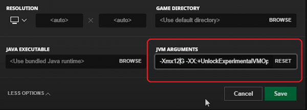 Minecraft JVM arguments