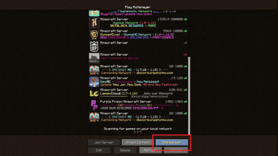 Minecraft add server button