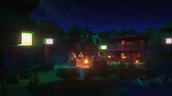Minecraft characters campfire setting