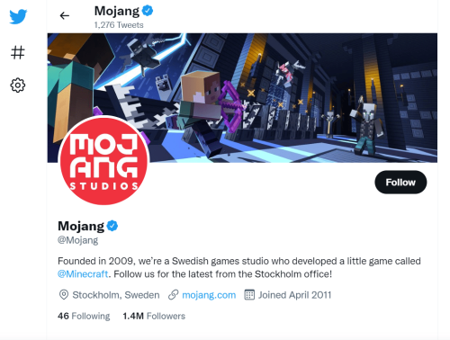 Mojang Studio Twitter account