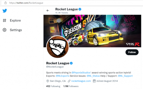 Rocket League’s Twitter account