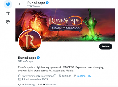 Runescape official Twitter page