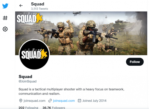 Squad game Twitter account