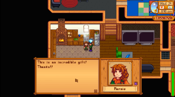 Stardew Valley - Marnie happy with gift