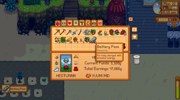 Stardew Valley - battery pack inventory