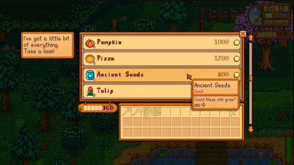 Stardew Valley - buying ancient seeds from Traveling Cart