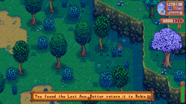Stardew Valley - picking up Robin's axe