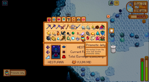 Stardew Valley - prismatic jelly inventory
