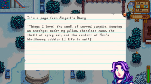 Stardew Valley - secret note a page from Abigail's diary