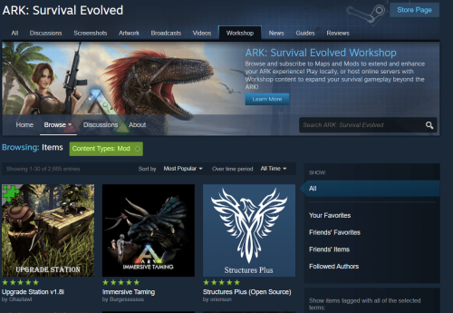 ARK Updates sections (mods)