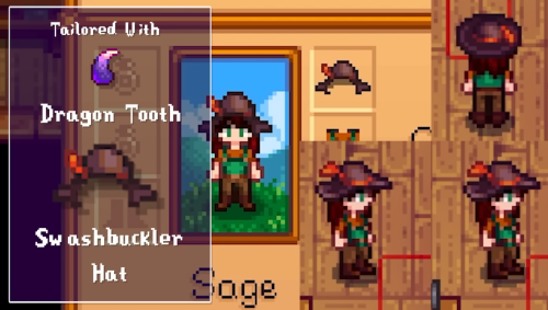 crafting the Swashbuckler Hat using dragon tooth stardew valley