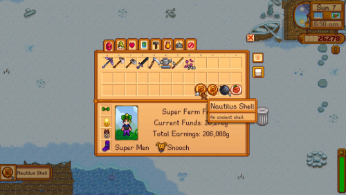 nautilus shell on inventory stardew valley