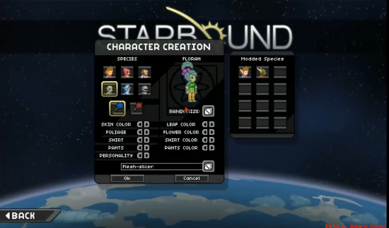 selecting character on Starbound